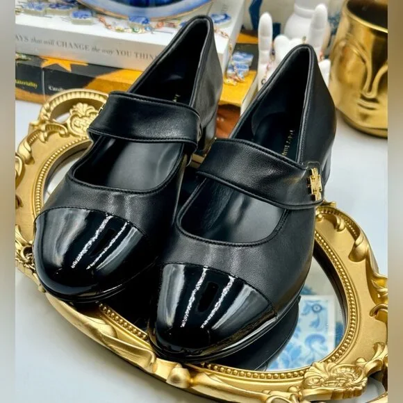 🆕 TORY BURCH 🧿 NWOB Cap-Toe Mary Jane Heeled Ballet Flat, Black, Sz US 7 - Picture 7 of 15